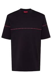 Relaxed Fit T Shirt In Interlock Cotton With Collection Stripe Black T Shirts From Hugo For Men In The Official Hugo Boss Online Store Free Shipping