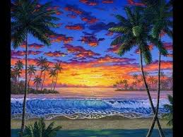 Kemudian ada juga bebatuan dan juga aneka tumbuhan yang menjadi penghias bagian pinggir pantai. Lukisan Pemandangan Waktu Senja Di Tepi Laut Terlihat Ada 2 Pohon Kelapa Batu Batu Besar Dan Kecil Serta Tumbuhan D Beach Art Lesson Painting Abstract Artists