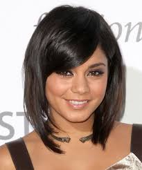 Black Bob Hairstyles With Side Bangs View Yourself With This Vanessa Hudgens Medium Straight Formal Layered Bob Hairstyle With Side Swept Bangs Shaggy Long Hair Short Hair With Bangs Hair Styles