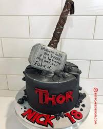 What's the name of the superhero birthday cake? 50 Thor Cake Design Cake Idea October 2019 Thor Cake Marvel Birthday Cake Thor Birthday