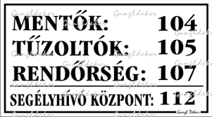 The rendőrség is the national civil law enforcement agency of hungary and is governed by the interior ministry. Mentok Tuzoltok Rendorseg Segelyhivo Kozpont Telefonszamok Tabla Matrica Tuzvedelmi Jelzesek Dekorwebshop Hu