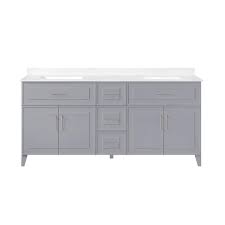 The malibu vanity cabinets transitional style, featuring the ziva vanity in white from lexora provides a beautiful, contemporary style to any bathroom. Ove Decors Denver 72 W X 22 D Pebble Gray Vanity And White Cultured Stone Vanity Top With Rectangular Undermount Bowls At Menards