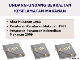 Peraturan peraturan kebersihan makanan 2009 (akta makanan 1993), boleh didenda >rm10k atau penjara > dua (2) tahun jika disabit kesalahan. Makanan Bersih Melahirkan Ummah Sejahtera Slaid 1 M