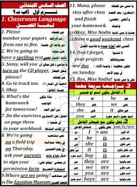 ملخص اللغة الانجليزية للصف السادس الابتدائي الترم الأول ملزمتي
