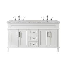 Double sink bathroom vanity cabinets are often mounted one above the other with space left for towels (and bottle traps) between. Stufurhome Ty 300 59 288ch Melody 59 Inch White Double Sink Bathroom Vanity With Drains And