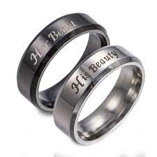 His Beauty And Her Beast Couples Titanium Ring Set Titanium Ring Set Geek Wedding Rings Couple Wedding Rings