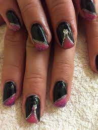 schwarz pink mit reissverschluss nagel fingernagel nageldesign