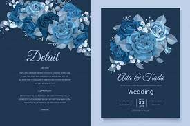 Download Beautiful Wedding Invitation Card With Classic Blue Floral Wreath For Free Undangan