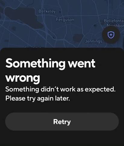 Smartphone displaying a service connection error screen representing a food delivery app outage