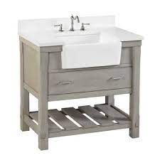The countertop is an incredible 3 cm thick! Kitchen Bath Collection Charlotte 36 Single Bathroom Vanity Set Top Finish Quartz Base Finish Weath Single Bathroom Vanity Farmhouse Vanity Bathroom Vanity