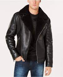 Guess Men S Faux Leather Fleece Lined Asymmetrical Full Zip Moto Jacket Leather Jacket Men Guess Men Mens Jackets