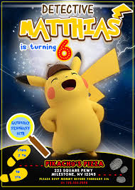 Detective Pikachu Birthday Invitation Oscarsitosroom Pokemon Birthday Party Party Invitations Kids Pokemon Birthday