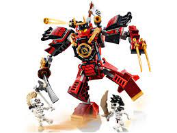 The highly posable toy samurai mech features an opening cockpit for minifigures, 2 stud shooters, posable arms and legs, a big toy katana and a double katana. Samurai Roboter 70665 Ninjago Offiziellen Lego Shop De