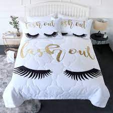 Portray instant sophistication with this dark, robust hue. Amazon Com Blessliving 3 Piece Eyelash Comforter Set With Pillow Shams Black White Gold Bedding 3d Printed Fashion Girls Reversible Comforter Twin Size Bedding Sets Soft Comfortable Machine Washable Cute Eyes Home