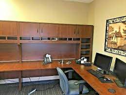 Nice double side desk, monitor screens, keyboard, walkie talkie and desk caharger. Office Desks Wrap Around Workstations Upper Cabinets Lower Filing Ebay