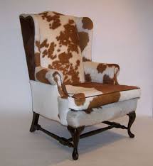 Pair Of Queen Anne Style Cowhide Upholstered Wing Chairs Wing Chair Cowhide Upholstery Chair