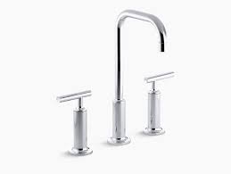 Purist faucets and accessories combine simple, architectural forms with sensual design lines with modern, minimalist style. K 14408 4 Purist Widespread Sink Faucet With High Lever Handles Kohler