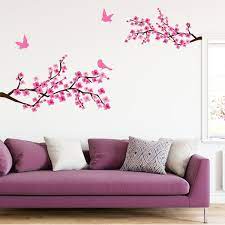 wall decal 2 branches of japanese cherry tree and 3 birds wall decals wall decal nature trees ambiance sticker