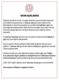 Buna göre 1 haziran'da okullar açılacak ve ilkokullar ortaokullar ve lisede yüz yüze eğitime geçilecek. Jexcvm8eevfvqm