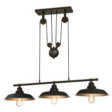 The vintage appeal of the light fixture is perfect for those with an appreciation for reclaimed architectural elements. Westinghouse Iron Hill 3 Light Oil Rubbed Bronze Island Pulley Pendant 6332500 The Home Depot