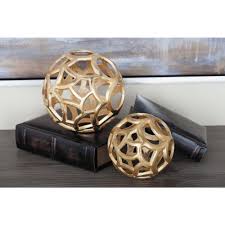 Modern Aluminum Gold Decorative Spheres Set Of 2 Decorative Spheres Decmode Decor