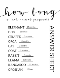 Simple or tricky, these questions about animals for … Free Baby Shower Games Printable Animal Pregnancies Paper Trail Design