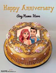 Two anniversary cake amazing design #heartshapecake#roundcake flowers design cake making by cool cake master ish video. Anniversary Cake With Name And Photo In Royal Golden