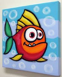 Funny Fish No3 12x12 Original Acrylic Painting On Canvas Fish Painting Fish Wall Art Drawing For Kids