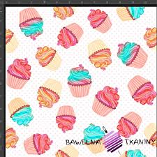 A cake is an inevitable part of a birthday celebration, and without blowing the birthday candle and cutting the cake, a birthday party seems incomplete. Knitted Interlock Print Digital Mini Cupcakes Colorful White Background Fabric Store