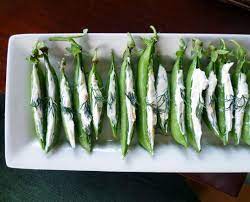 Spring Appetizer Pea Pods Stuffed With Herbed Cream Cheese Spring Appetizers Spring Peas Finger Food Appetizers