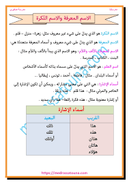 قواعد اللغة سنة 5 الاسم المعرفة والاسم النكرة مدرستنا