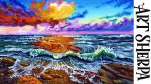 Beginner ocean sunset painting easy. Ocean Sunset Waves Beginners Learn To Paint Acrylic Tutorial Step By Step The Art Sherpa