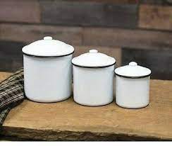 His appearance is determined by which creature the player chooses: Primitive Enamelware Canisters Set 3 White With Black Trim New Farmhouse Cottage Ebay