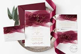 Burgundy Watercolor With Champagne Gold Invitation Template Wedding Invitation Suite Wedding Invitations Diy Wedding Invitations Wedding Invitation Templates
