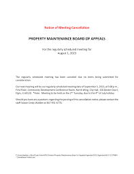 NOTICE OF CANCELLATION OF MEETING