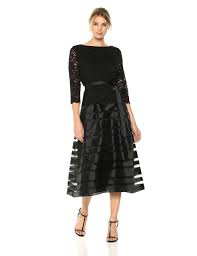 Black A Line Dress With Sleeves Alex Evenings Womens Tea Length Aline Dress With Tie Belt Petite And Regular Sizes Black 10 Learn More By Visiti Women Dress Collection Dresses A Line Dress