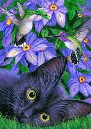 Click the images below to go to the free online tutorial. Aceo Original Cat Hummingbird Garden Flowers Painting Art Watercolor Cat Black Cat Art Cat Painting