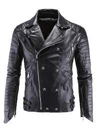 Skull Buckle Embellished Zippered Faux Leather Jacket For Men Black Xl Jackets Men Fashion Leather Jacket Men Winter Leather Jackets