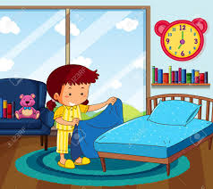 Bett machen / machte bett / macht bett / bett gemacht. Madchen In Gelben Pyjamas Machen Bett Im Schlafzimmer Illustration Lizenzfrei Nutzbare Vektorgrafiken Clip Arts Illustrationen Image 94883886