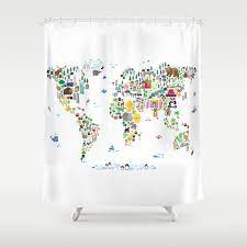 Cleanliness just got more creative. Animal Map Of The World For Children And Kids Shower Curtain By Artpause Society6