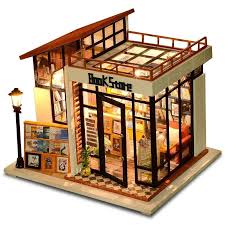 Diy Bebek Evi Minyatur Dollhouse Mobilyalari Ile Ahsap Ev Miniaturas Oyuncaklar Cocuklar Icin Yeni Yil Noel Hediyesi Kitap Magaz Bebek Evleri Ahsap Evler Evler