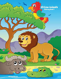 The book has pages on the lion, zebra, ostrich, rhino, elephant, giraffe, cheetah, chimp, and. African Animals Coloring Book 5 Snels Nick 9781080163458 Amazon Com Books