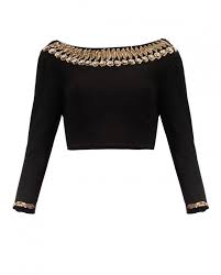Black And Gold Blouse Black Gold Leaves Top Black Saree Blouse Designs Black Blouse Designs Boat Neck Blouse Design