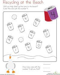 Coloring 4 Recycling At The Beach Worksheet Education Com Preschool Math Preschool Lesson Plans Recycling