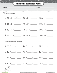 Expanded Form Double Digits Expanded Form Worksheets Expanded Form First Grade Worksheets
