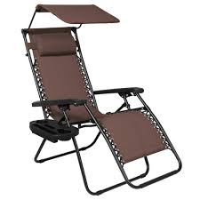 The folding lounge for sunbathing comes with a pair of armrests for added comfort, and they also double as the chair's reclining mechanism. Best Choice Products Folding Zero Gravity Recliner Patio Lounge Chair W Canopy Shade Headrest Side Tray Brown Walmart Com Walmart Com