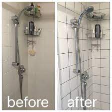 Regrouting With Dark Grey Grout To Modernise A Boring Shower Tile Bathroom Bathroom Wall Tile Bathroom Shower Tile