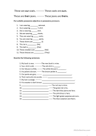 Possessive Adjectives And Possessive Pronouns English Esl