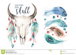Watercolor Bohemian Cow Skull And Feather Western Mammals Boho Hipster Deer Boho Decoration Print Antlers Flowers Stock Illustration Illustration Of Bull Ethnic 91801084