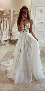 Spaghetti Straps Boho Lace Wedding Dress In 2020 Bohemian Wedding Dress Lace Wedding Dresses Lace Boho Wedding Dress Lace